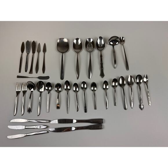 VTG Lot (33) Stainless Steel Flatware Oneida, Delco, Rodgers Bros, INKA Norway + - Picture 1 of 1